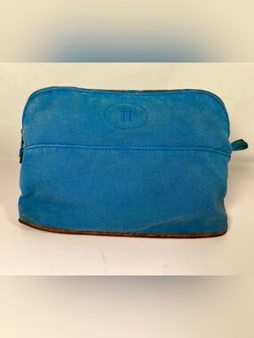 7508: Hermès Bolide Canvas Cosmetic Pouch Blue GM Toiletry Case